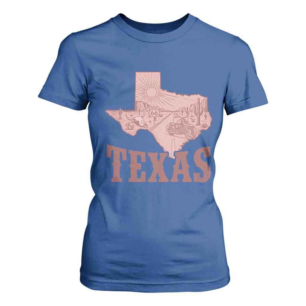 Texas Route Highway 66 Biker T Shirt For Women Vintage Biker Road Trip TS12 Royal Blue Print Your Wear