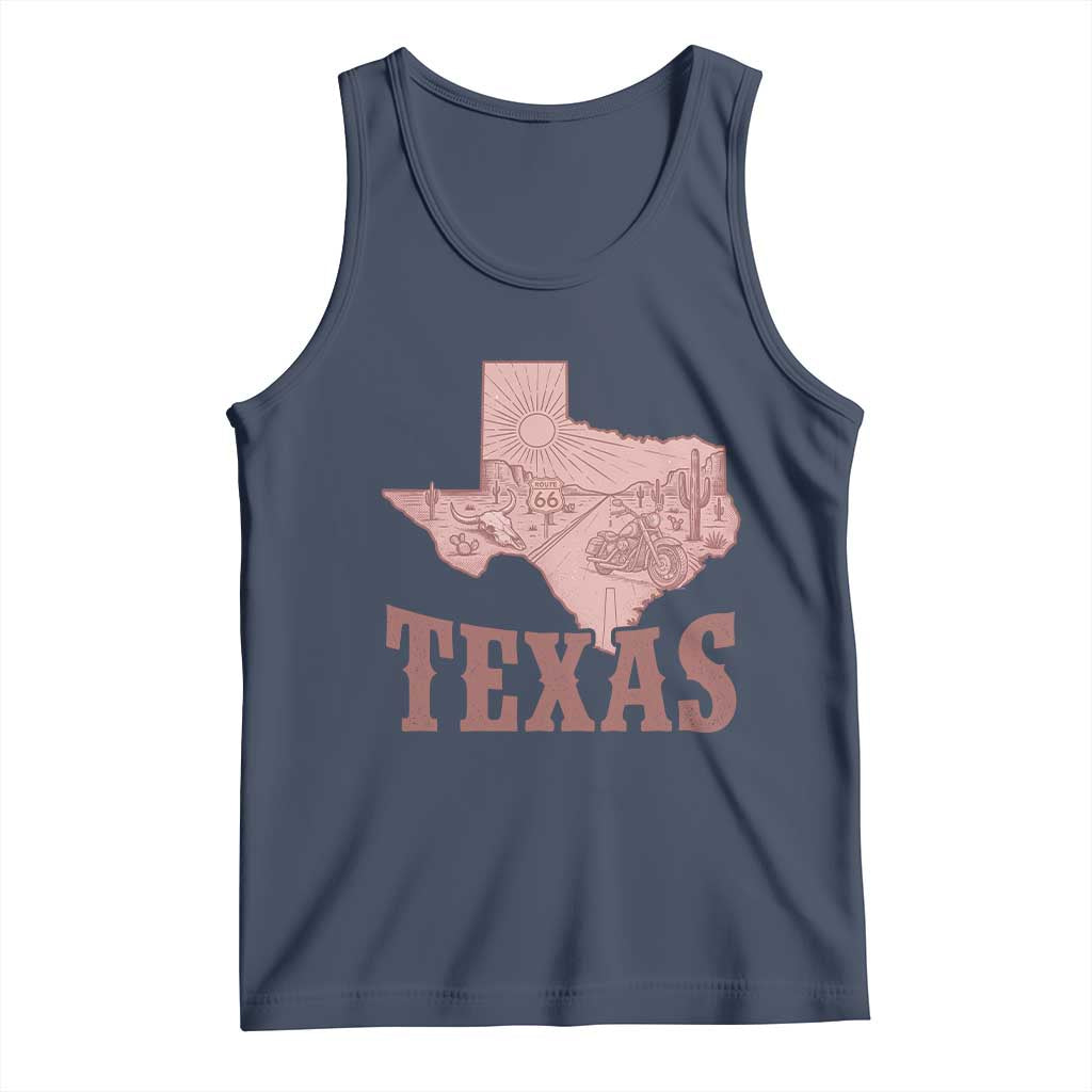 Texas Route Highway 66 Biker Tank Top Vintage Biker Road Trip TS12 Navy Print Your Wear
