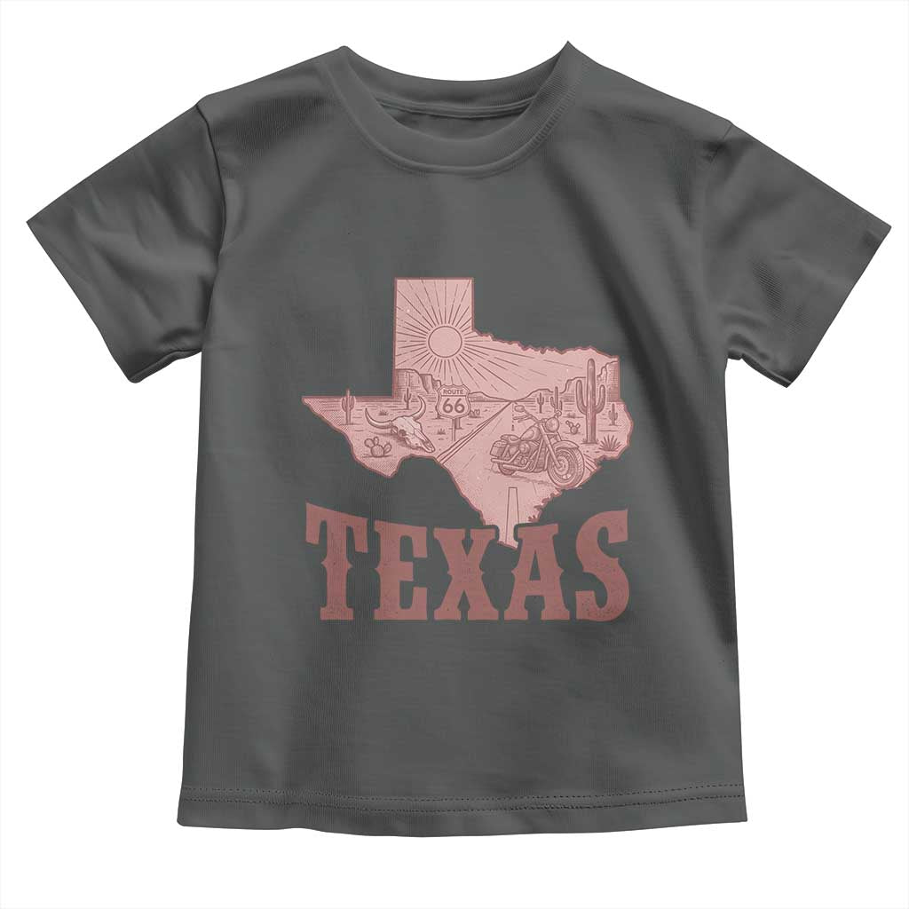 Texas Route Highway 66 Biker Toddler T Shirt Vintage Biker Road Trip TS12 Dark Heather Print Your Wear