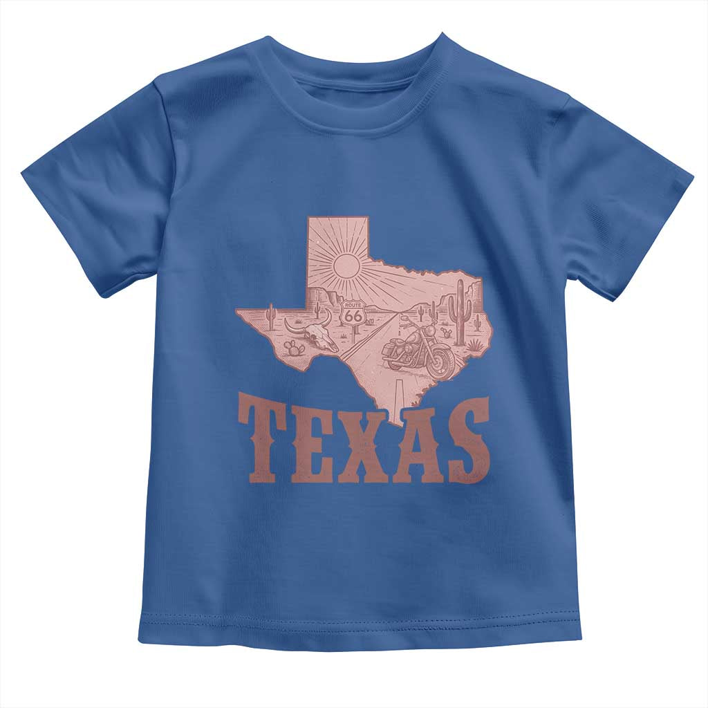 Texas Route Highway 66 Biker Toddler T Shirt Vintage Biker Road Trip TS12 Royal Blue Print Your Wear
