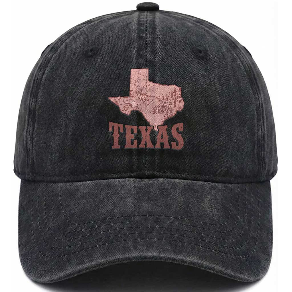 Texas Route Highway 66 Biker Washed Cotton Baseball Cap Vintage Biker Road Trip TS12 Print Your Wear