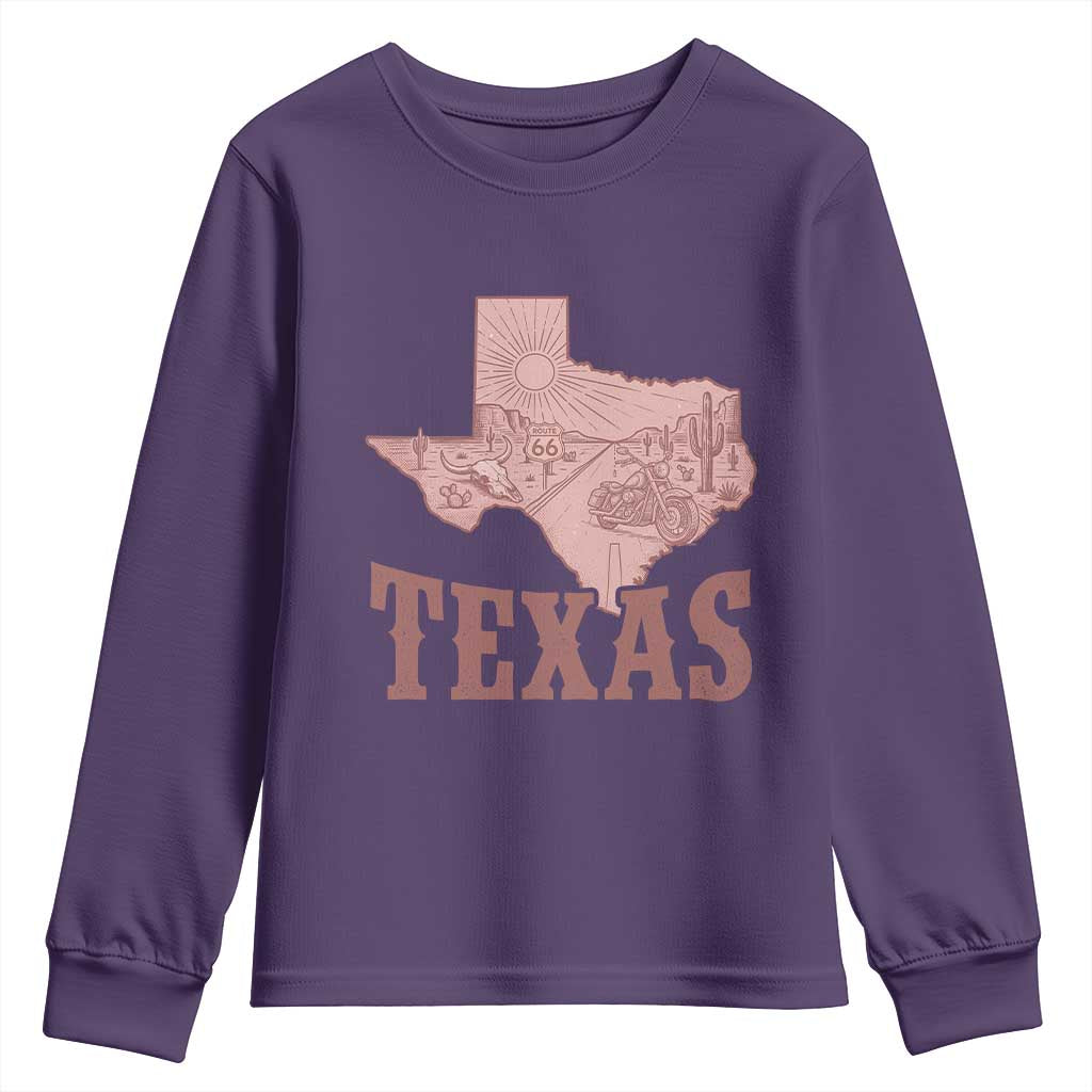 Texas Route Highway 66 Biker Youth Sweatshirt Vintage Biker Road Trip TS12 Purple Print Your Wear