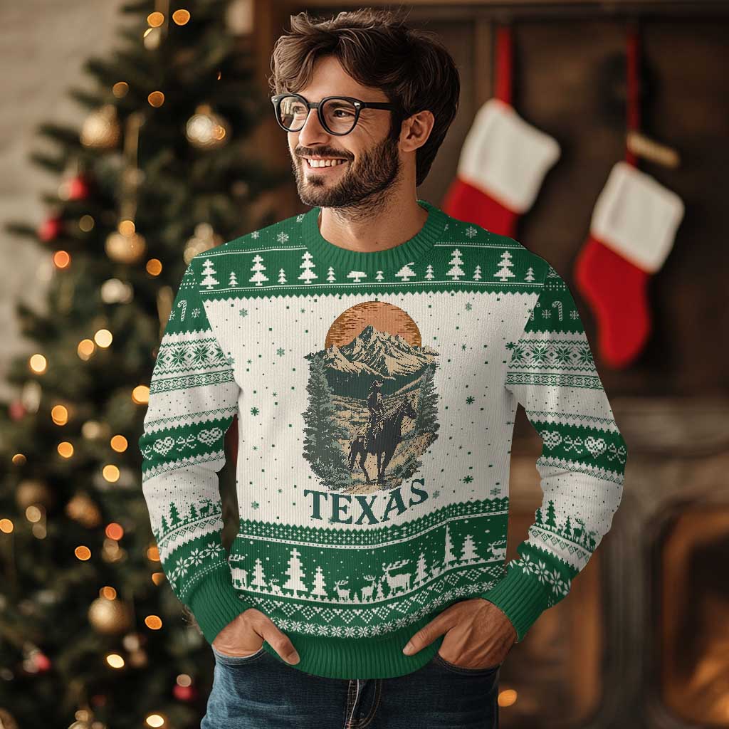 Texas Western Cowboy Life Ugly Christmas Sweater Vintage Horse Riding Graphic TS12 Beige Green Print Your Wear