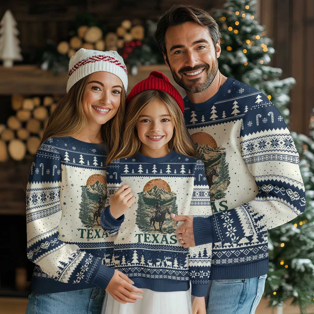 Texas Western Cowboy Life Ugly Christmas Sweater Vintage Horse Riding Graphic TS12 Beige Navy Print Your Wear