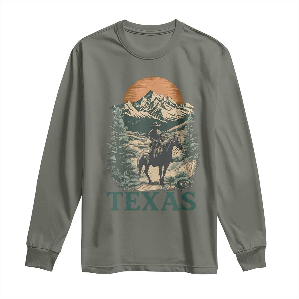 Texas Western Cowboy Life Long Sleeve Shirt Vintage Horse Riding Graphic TS12 Military Green Print Your Wear