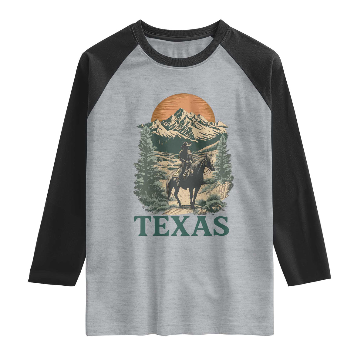 Texas Western Cowboy Life Raglan Shirt Vintage Horse Riding Graphic TS12 Heather Gray Black Print Your Wear