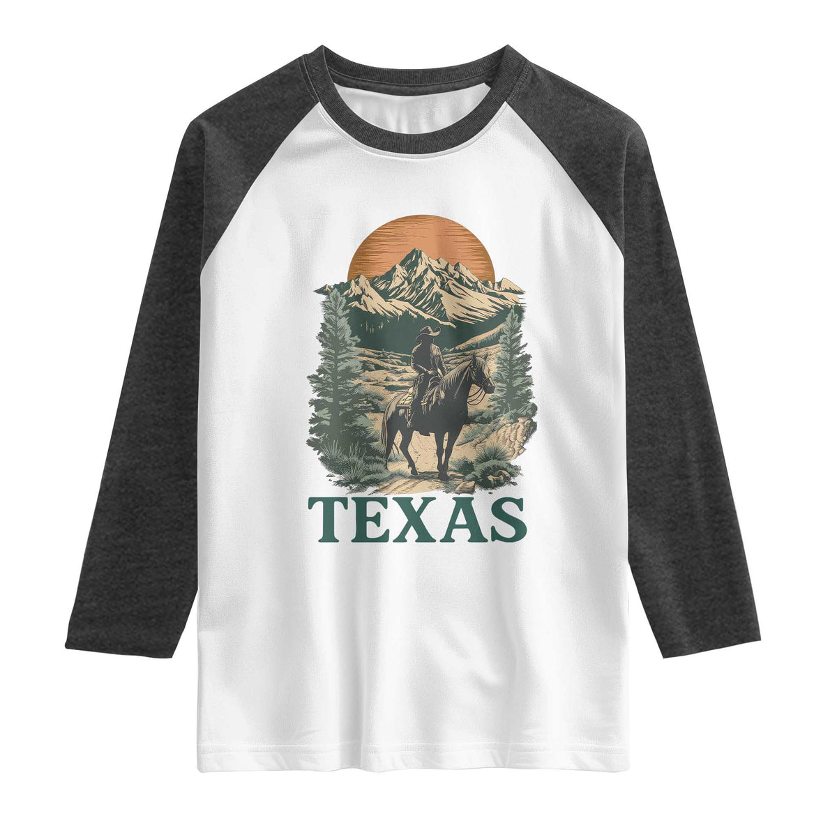 Texas Western Cowboy Life Raglan Shirt Vintage Horse Riding Graphic TS12 White Heather Charcoal Print Your Wear