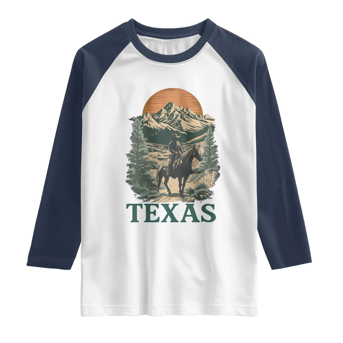 Texas Western Cowboy Life Raglan Shirt Vintage Horse Riding Graphic TS12 White Navy Print Your Wear