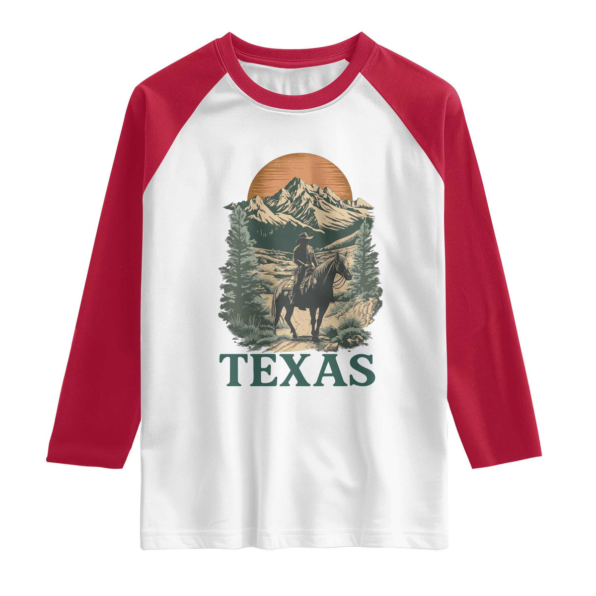 Texas Western Cowboy Life Raglan Shirt Vintage Horse Riding Graphic TS12 White Red Print Your Wear