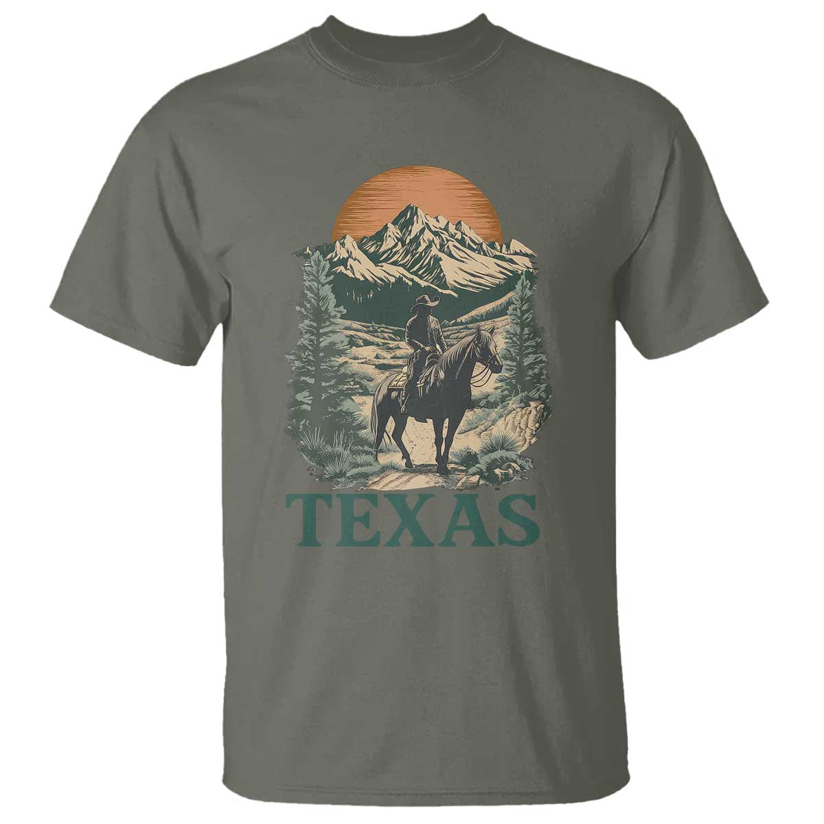 Texas Western Cowboy Life T Shirt Vintage Horse Riding Graphic TS12 Military Green Print Your Wear