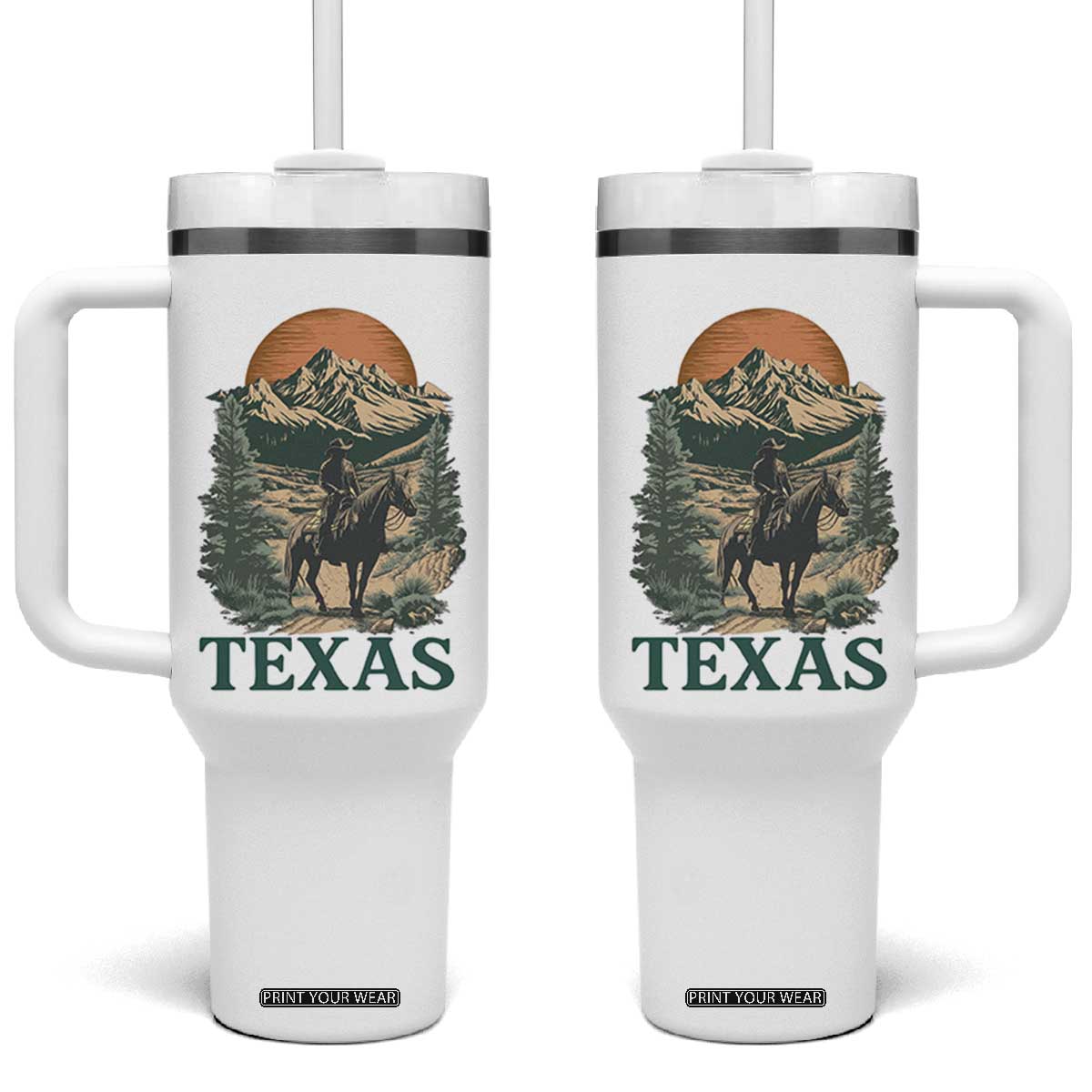 Texas Western Cowboy Life Tumbler With Handle Vintage Horse Riding Graphic TS12 One Size: 40 oz White Print Your Wear