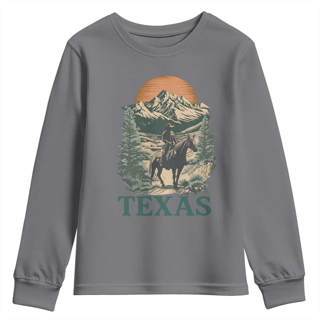 Texas Western Cowboy Life Youth Sweatshirt Vintage Horse Riding Graphic TS12 Charcoal Print Your Wear