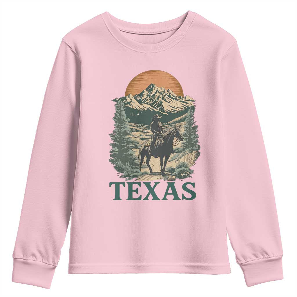 Texas Western Cowboy Life Youth Sweatshirt Vintage Horse Riding Graphic TS12 Light Pink Print Your Wear