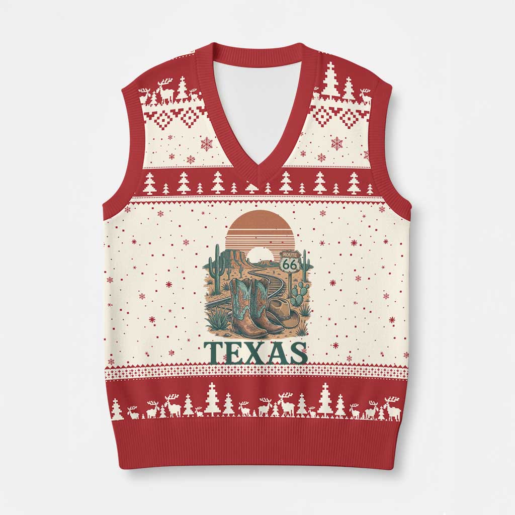 Vintage Route Highway 66 Texas V-Neck Knit Sweater Vest Amarillo Road Trip Adventure