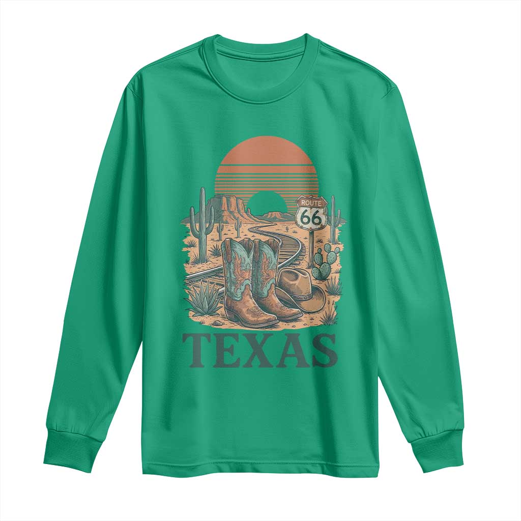 Vintage Route Highway 66 Texas Long Sleeve Shirt Amarillo Road Trip Adventure TS12 Irish Green Print Your Wear