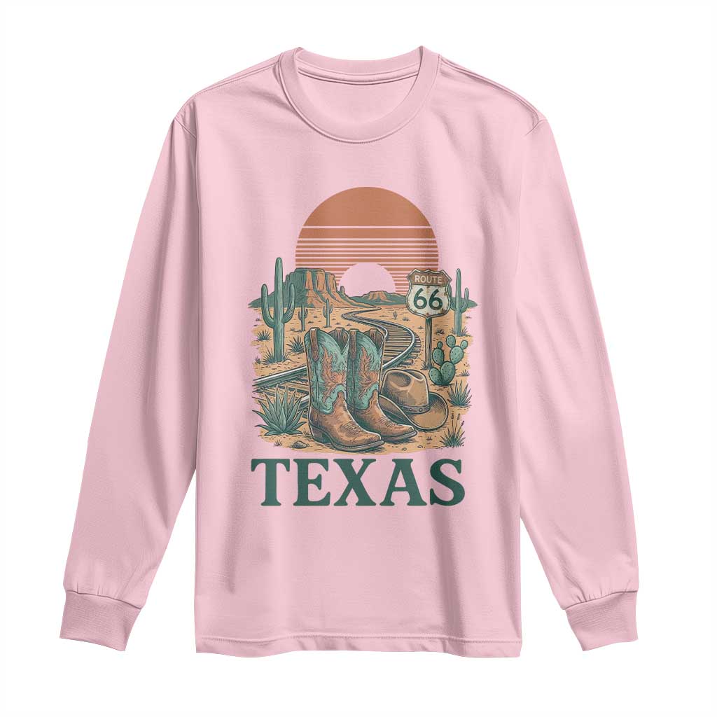 Vintage Route Highway 66 Texas Long Sleeve Shirt Amarillo Road Trip Adventure TS12 Light Pink Print Your Wear