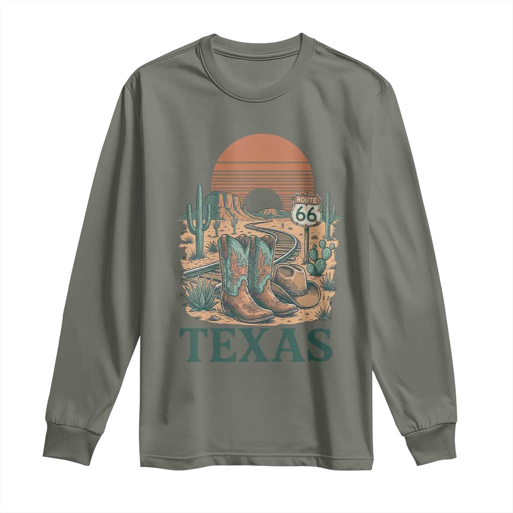 Vintage Route Highway 66 Texas Long Sleeve Shirt Amarillo Road Trip Adventure TS12 Military Green Print Your Wear