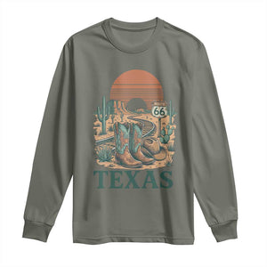 Vintage Route Highway 66 Texas Long Sleeve Shirt Amarillo Road Trip Adventure TS12 Military Green Print Your Wear