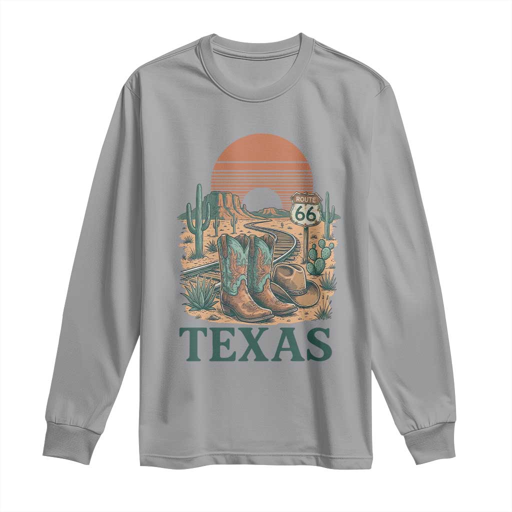 Vintage Route Highway 66 Texas Long Sleeve Shirt Amarillo Road Trip Adventure TS12 Sport Gray Print Your Wear