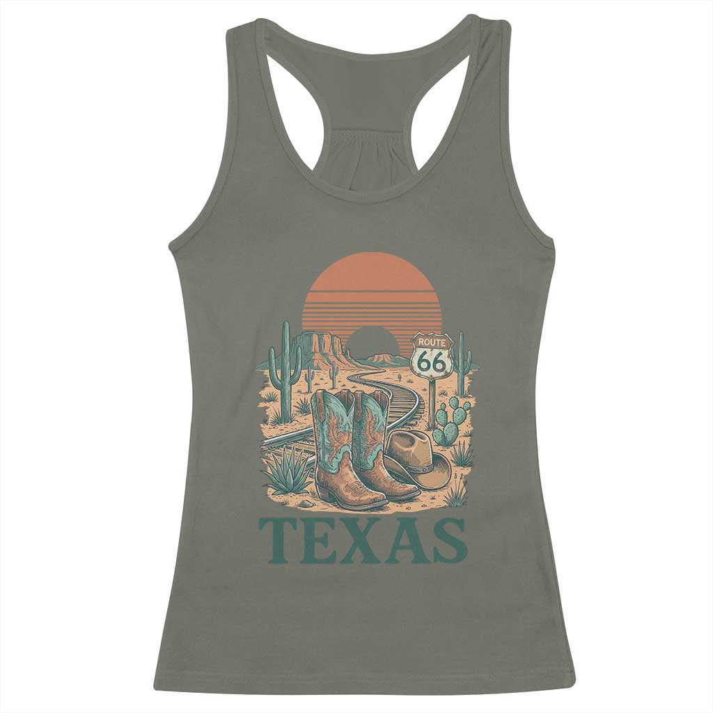 Vintage Route Highway 66 Texas Racerback Tank Top Amarillo Road Trip Adventure TS12 Military Green Print Your Wear