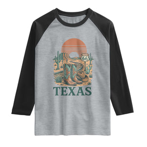 Vintage Route Highway 66 Texas Raglan Shirt Amarillo Road Trip Adventure TS12 Heather Gray Black Print Your Wear