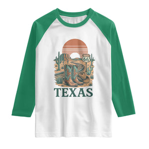 Vintage Route Highway 66 Texas Raglan Shirt Amarillo Road Trip Adventure TS12 White Kelly Green Print Your Wear
