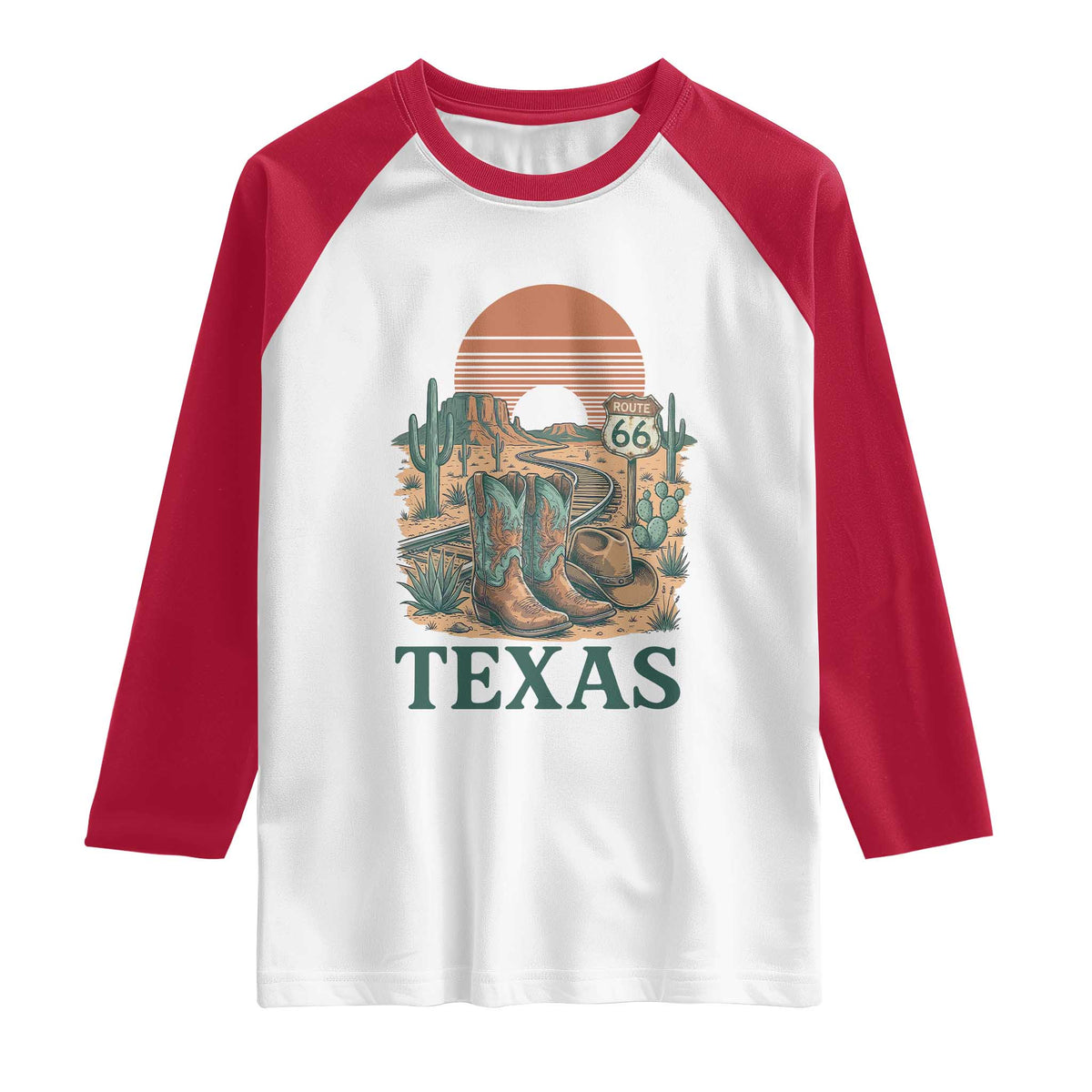 Vintage Route Highway 66 Texas Raglan Shirt Amarillo Road Trip Adventure TS12 White Red Print Your Wear