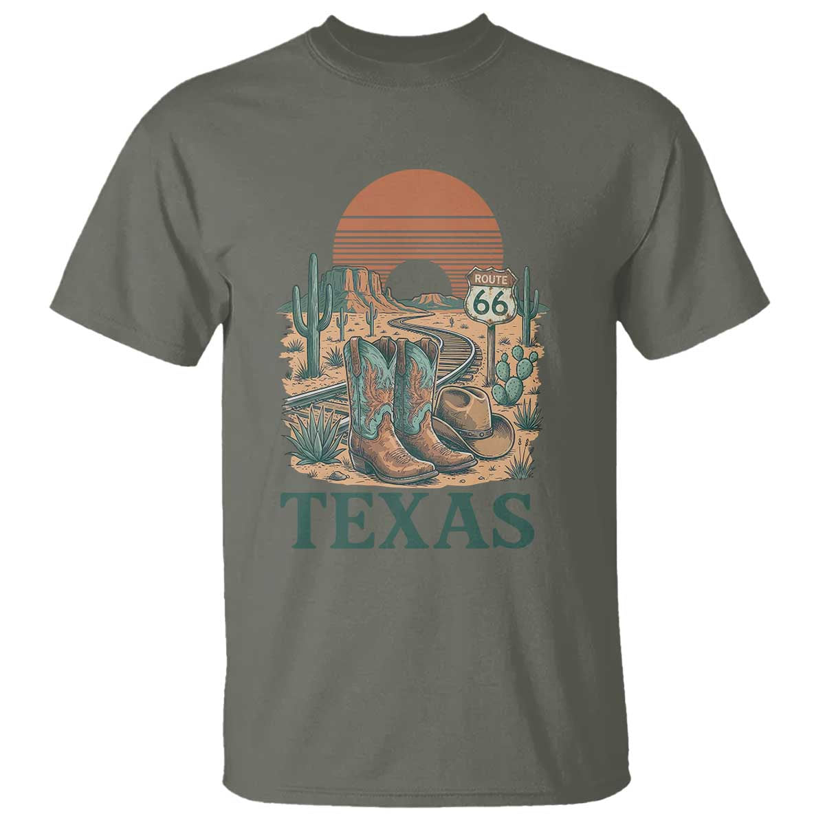 Vintage Route Highway 66 Texas T Shirt Amarillo Road Trip Adventure TS12 Military Green Print Your Wear