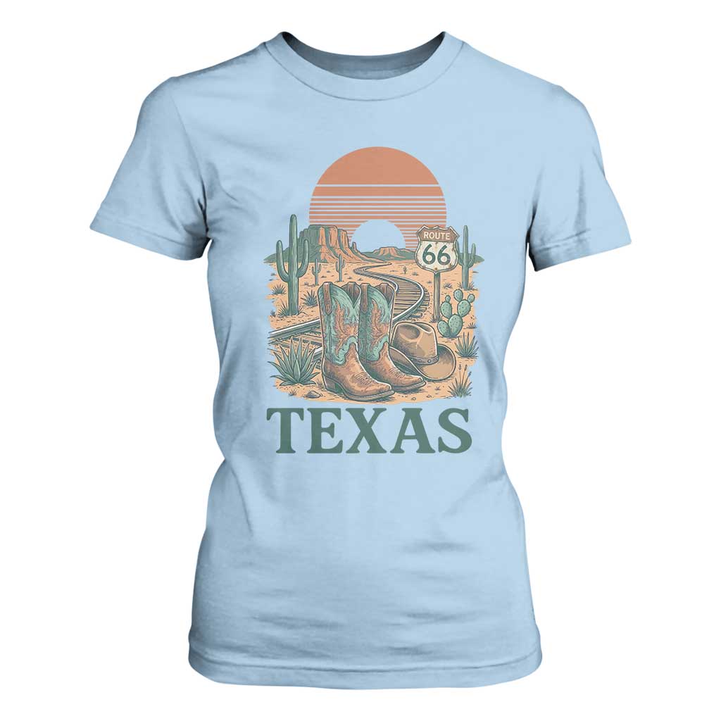 Vintage Route Highway 66 Texas T Shirt For Women Amarillo Road Trip Adventure TS12 Light Blue Print Your Wear