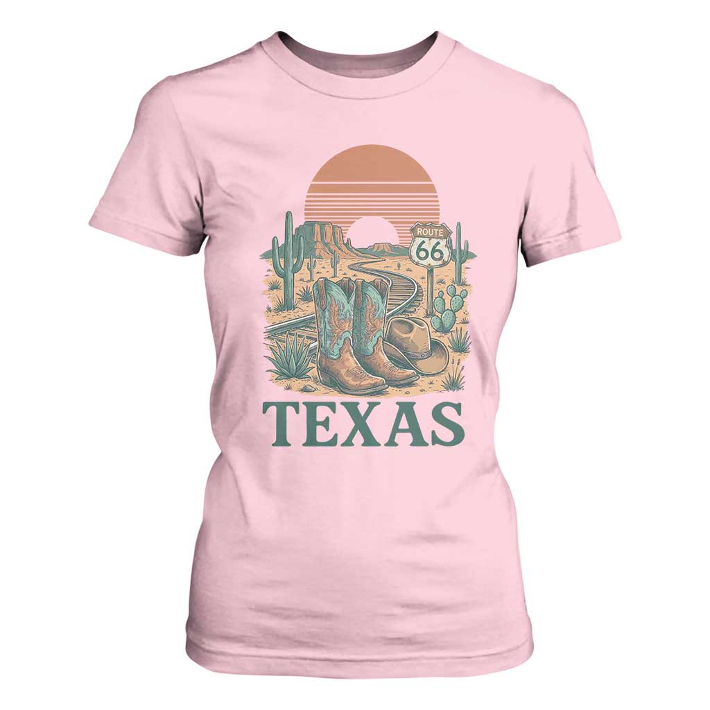 Vintage Route Highway 66 Texas T Shirt For Women Amarillo Road Trip Adventure TS12 Light Pink Print Your Wear