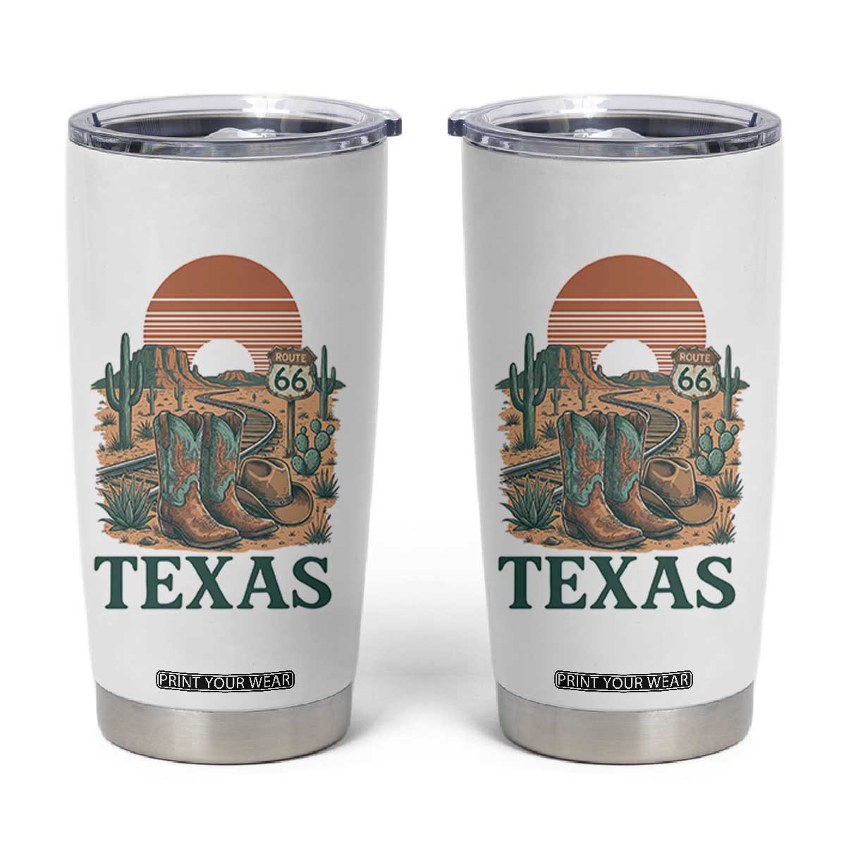 Vintage Route Highway 66 Texas Tumbler Cup Amarillo Road Trip Adventure TS12 White Print Your Wear