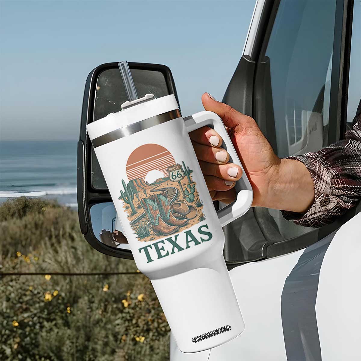 Vintage Route Highway 66 Texas Tumbler With Handle Amarillo Road Trip Adventure TS12 Print Your Wear