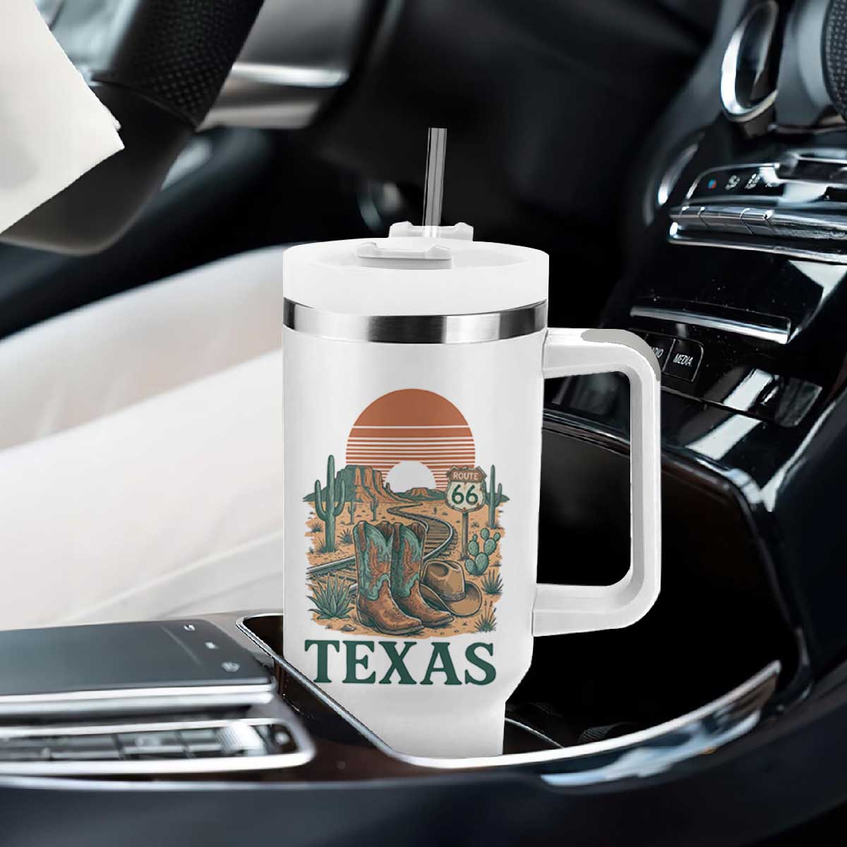 Vintage Route Highway 66 Texas Tumbler With Handle Amarillo Road Trip Adventure TS12 Print Your Wear