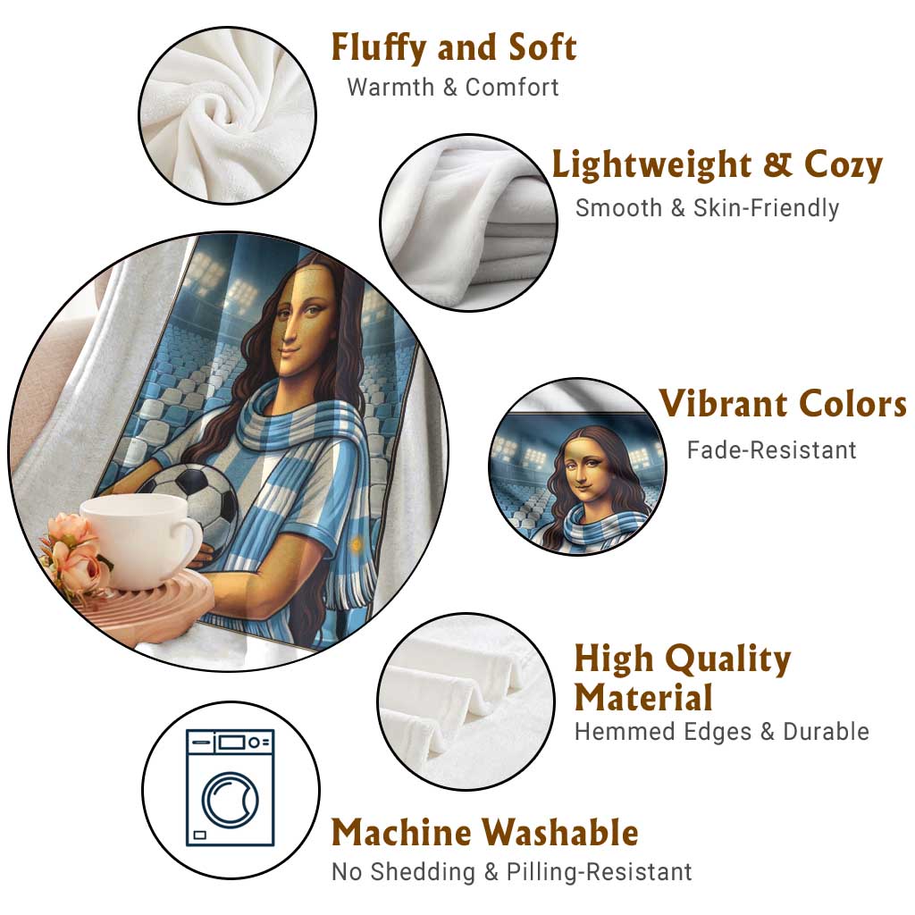 Funny Argentina Soccer Mona Lisa Throw Blanket Football Fan Pride Graphic