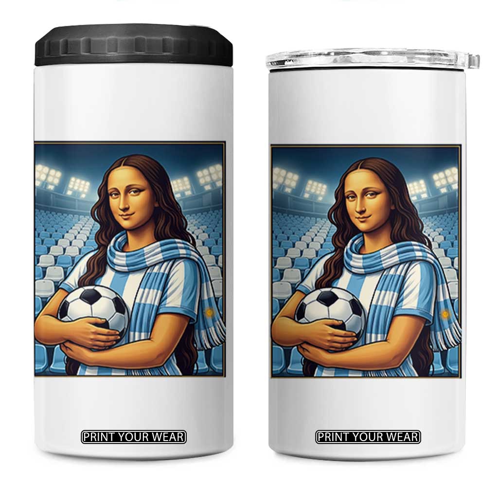Funny Argentina Soccer Mona Lisa 4 in 1 Can Cooler Tumbler Football Fan Pride Graphic