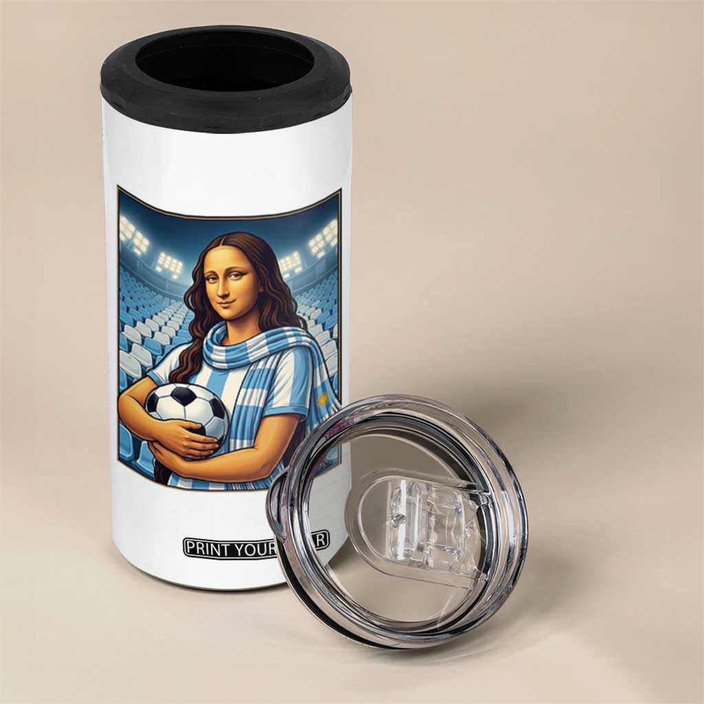 Funny Argentina Soccer Mona Lisa 4 in 1 Can Cooler Tumbler Football Fan Pride Graphic