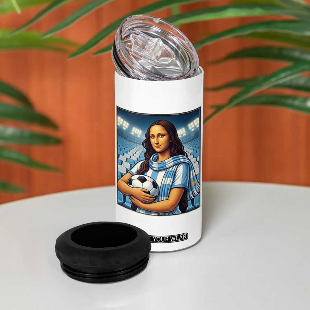 Funny Argentina Soccer Mona Lisa 4 in 1 Can Cooler Tumbler Football Fan Pride Graphic