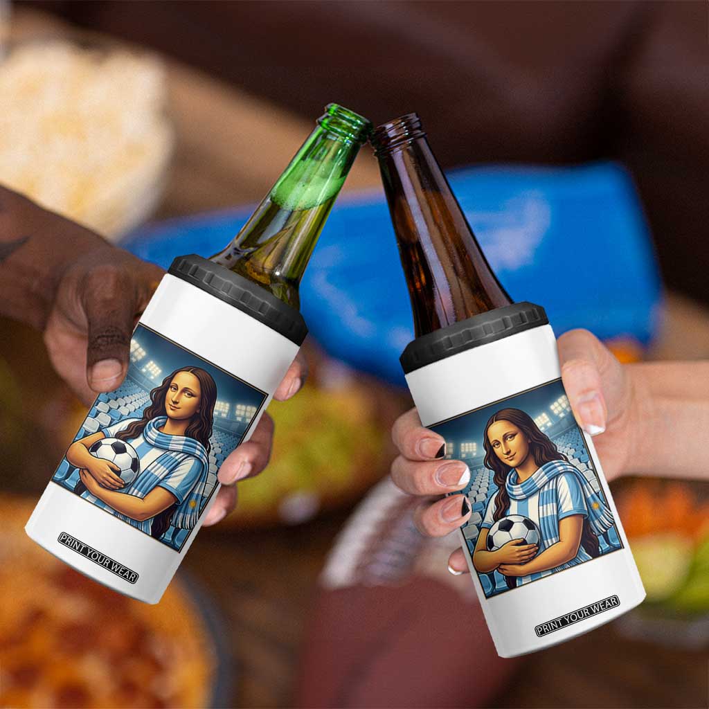 Funny Argentina Soccer Mona Lisa 4 in 1 Can Cooler Tumbler Football Fan Pride Graphic