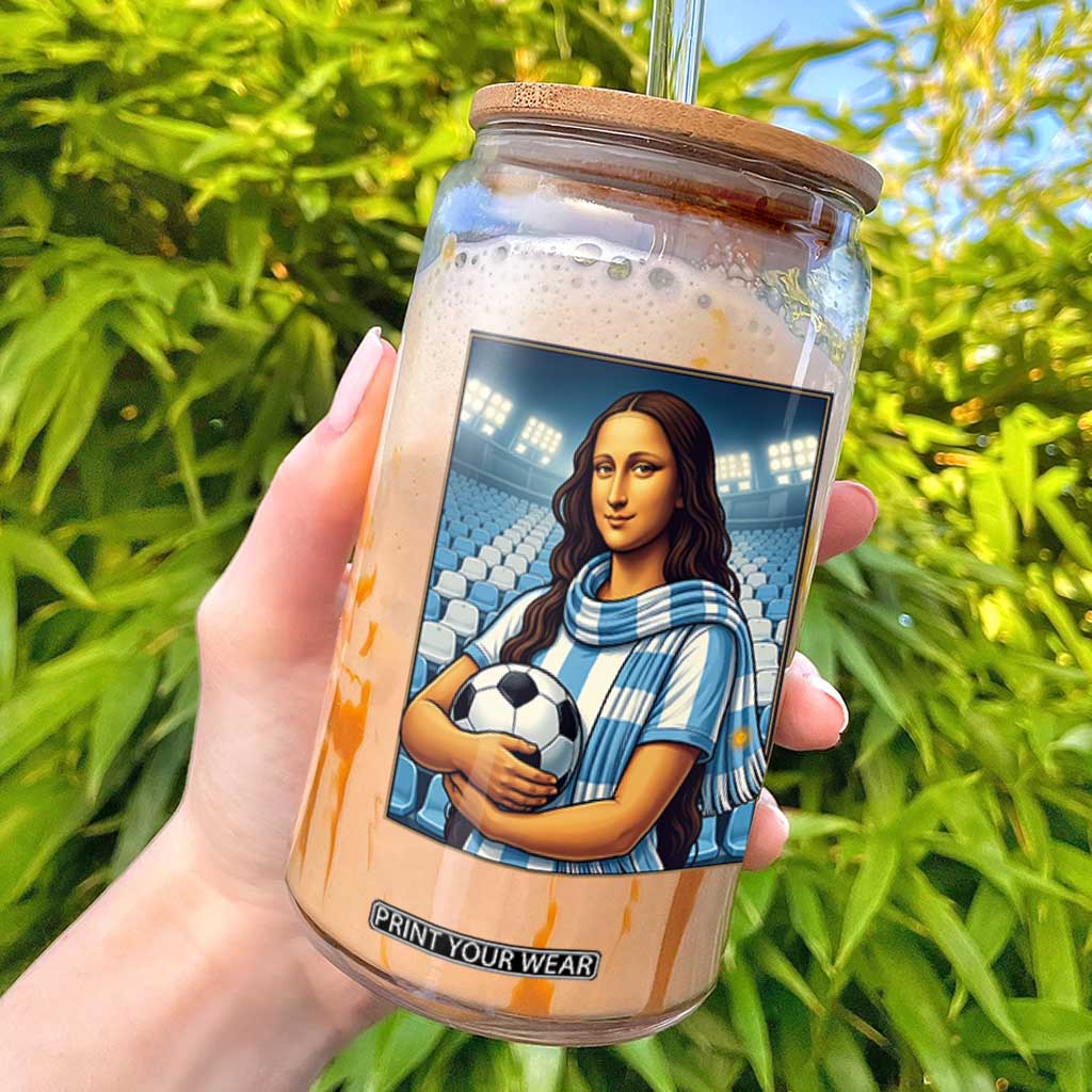 Funny Argentina Soccer Mona Lisa Glass Can Football Fan Pride Graphic