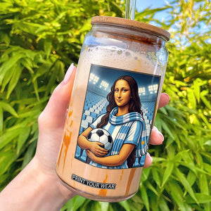 Funny Argentina Soccer Mona Lisa Glass Can Football Fan Pride Graphic
