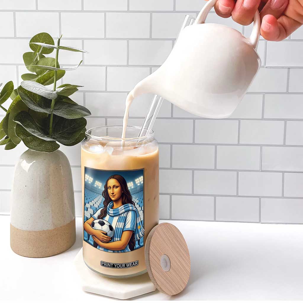 Funny Argentina Soccer Mona Lisa Glass Can Football Fan Pride Graphic