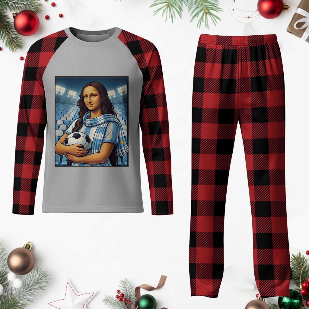 Funny Argentina Soccer Mona Lisa Plaid Pajama Set Football Fan Pride Graphic