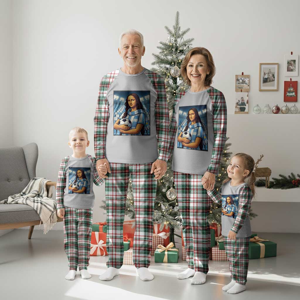 Funny Argentina Soccer Mona Lisa Plaid Pajama Set Football Fan Pride Graphic