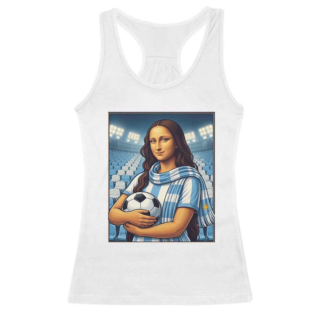 Funny Argentina Soccer Mona Lisa Racerback Tank Top Football Fan Pride Graphic TS12 White Print Your Wear