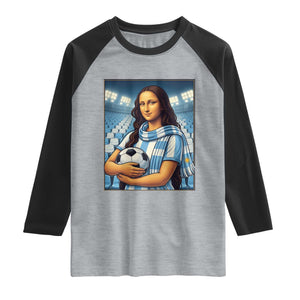 Funny Argentina Soccer Mona Lisa Raglan Shirt Football Fan Pride Graphic