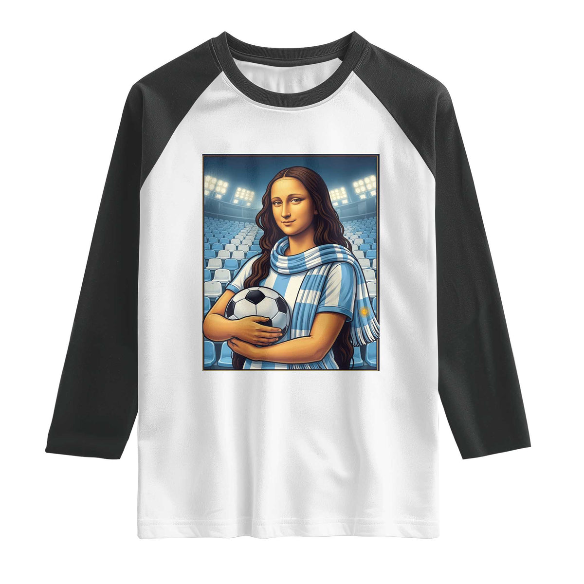 Funny Argentina Soccer Mona Lisa Raglan Shirt Football Fan Pride Graphic