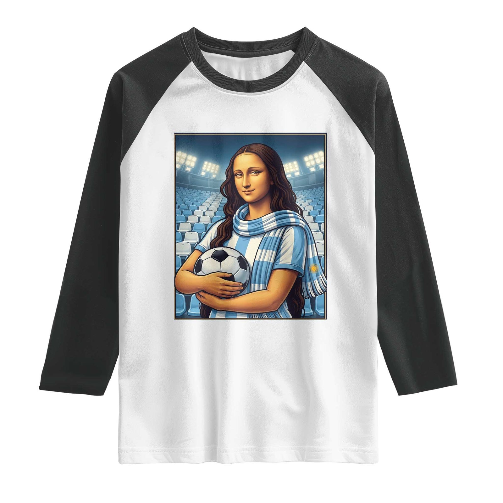 Funny Argentina Soccer Mona Lisa Raglan Shirt Football Fan Pride Graphic TS12 White Black Print Your Wear