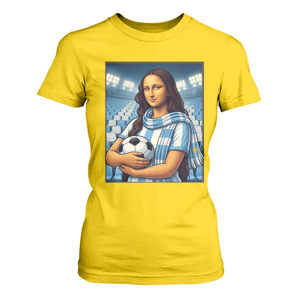 Funny Argentina Soccer Mona Lisa T Shirt For Women Football Fan Pride Graphic