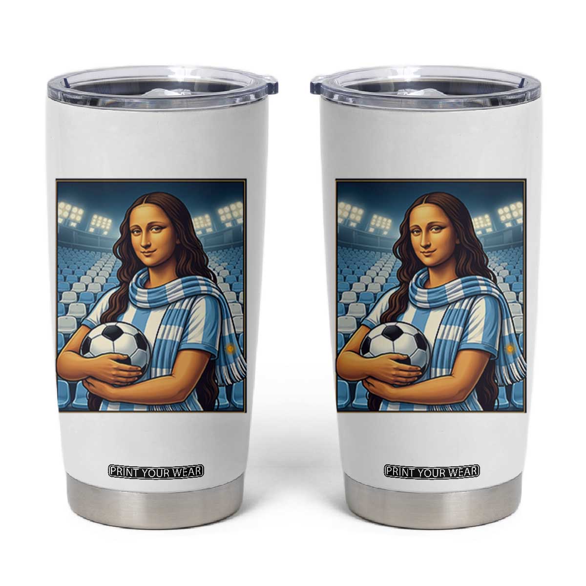 Funny Argentina Soccer Mona Lisa Tumbler Cup Football Fan Pride Graphic