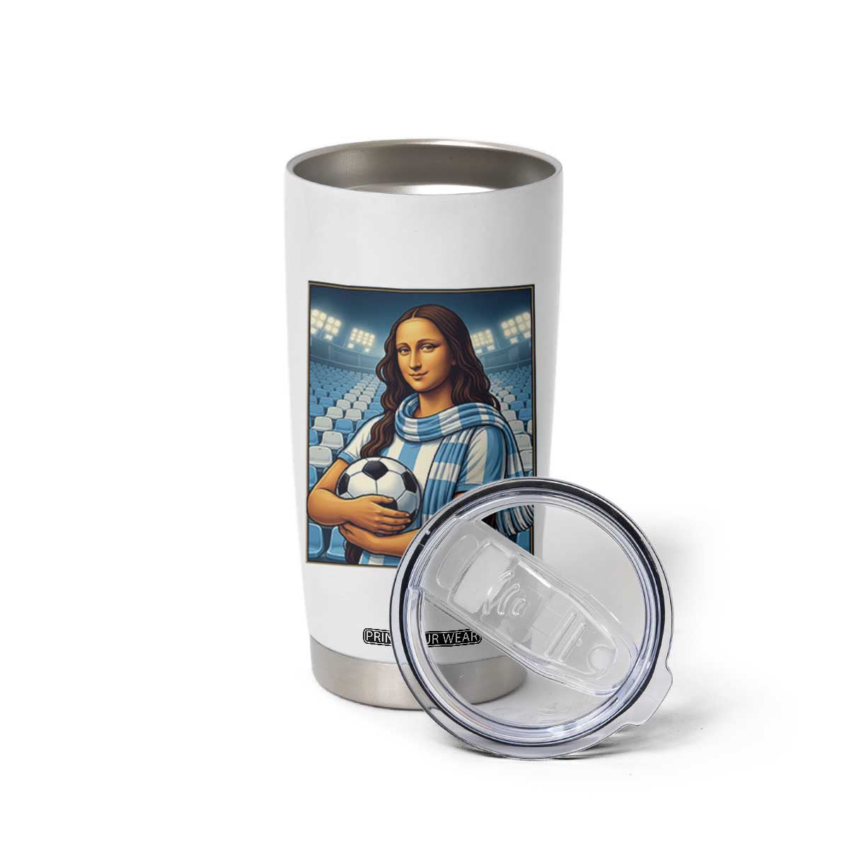 Funny Argentina Soccer Mona Lisa Tumbler Cup Football Fan Pride Graphic